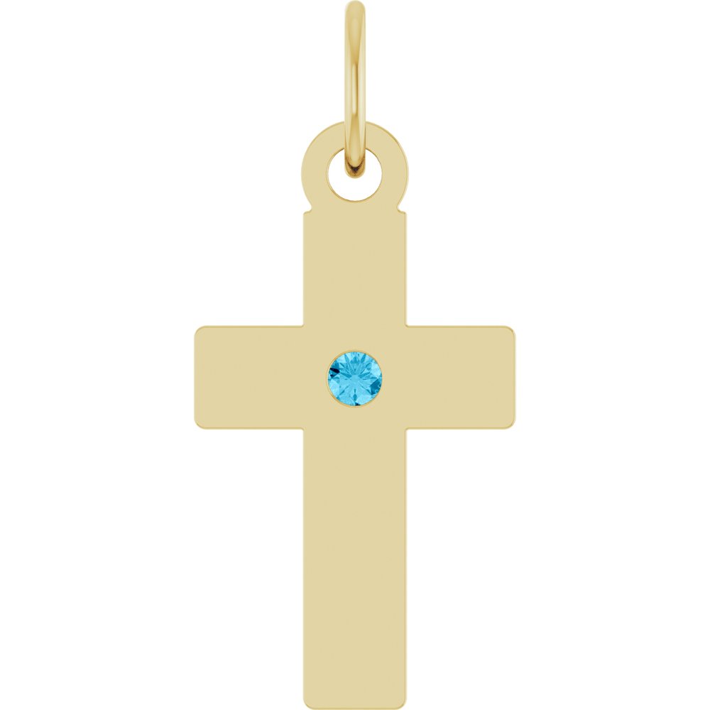 14K Yellow Gold Natural Aquamarine Cross Pendant
