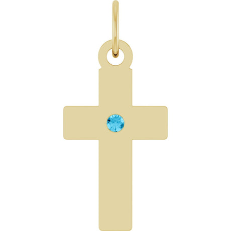 14K Yellow Gold Natural Aquamarine Cross Pendant