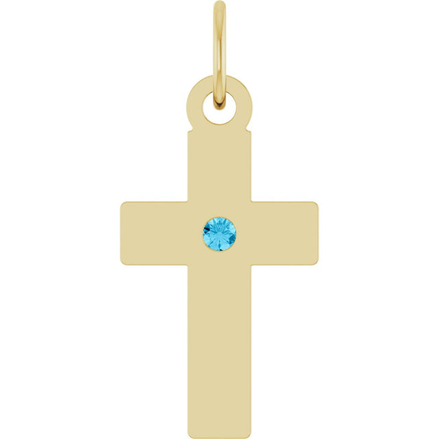 14K Yellow Gold Natural Aquamarine Cross Pendant