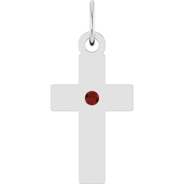 Sterling Silver Natural Mozambique Garnet Cross Pendant