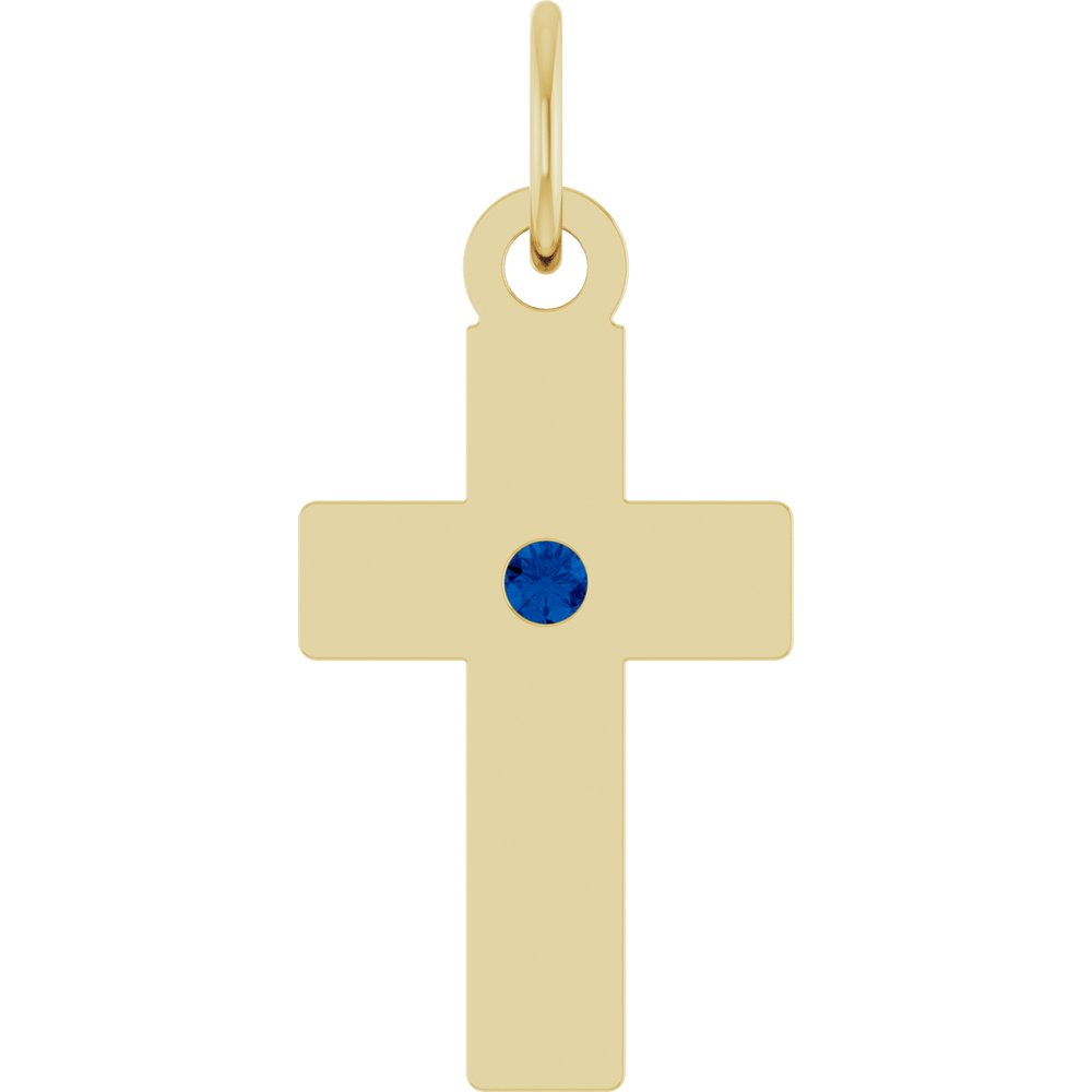 14K Yellow Gold Natural Blue Sapphire Cross Pendant