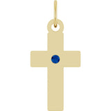 14K Yellow Gold Natural Blue Sapphire Cross Pendant