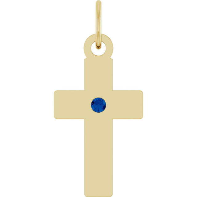 14K Yellow Gold Natural Blue Sapphire Cross Pendant