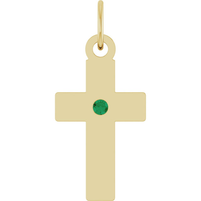 14K Yellow Gold Natural Emerald Cross Pendant