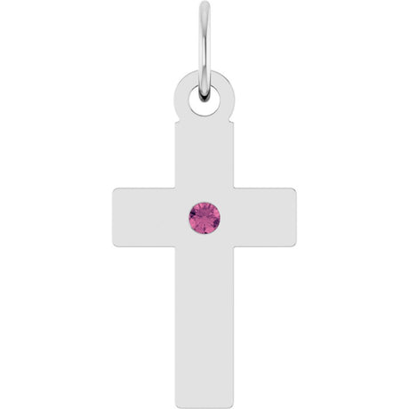 Sterling Silver Natural Pink Tourmaline Cross Pendant