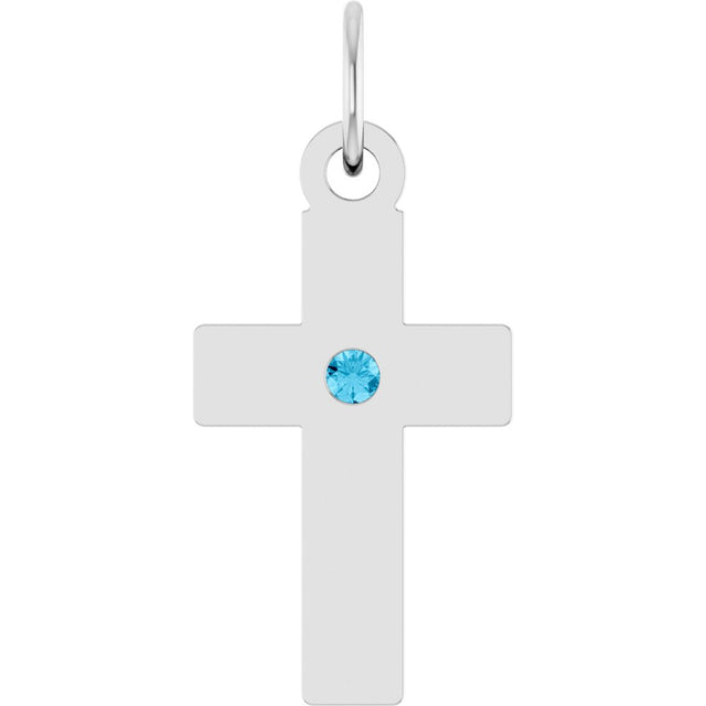 Sterling Silver Natural Aquamarine Cross Pendant