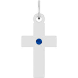 Sterling Silver Lab-Grown Blue Sapphire Cross Pendant