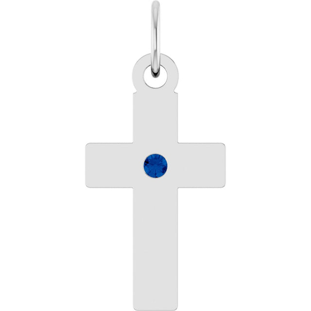 Sterling Silver Lab-Grown Blue Sapphire Cross Pendant