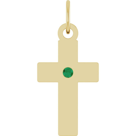 14K Yellow Gold Natural Emerald Cross Pendant