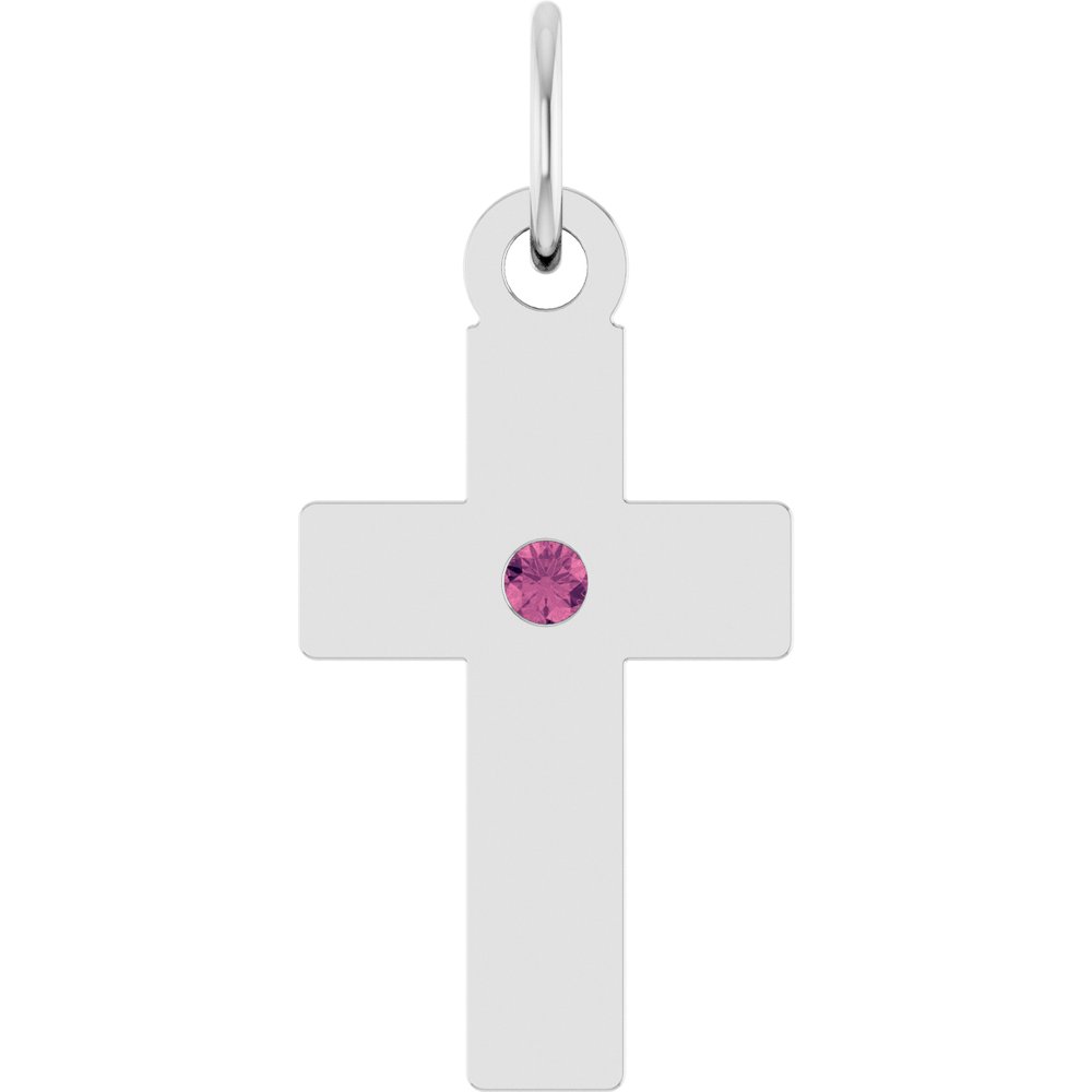Sterling Silver Natural Pink Tourmaline Cross Pendant