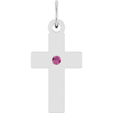 Sterling Silver Natural Pink Tourmaline Cross Pendant