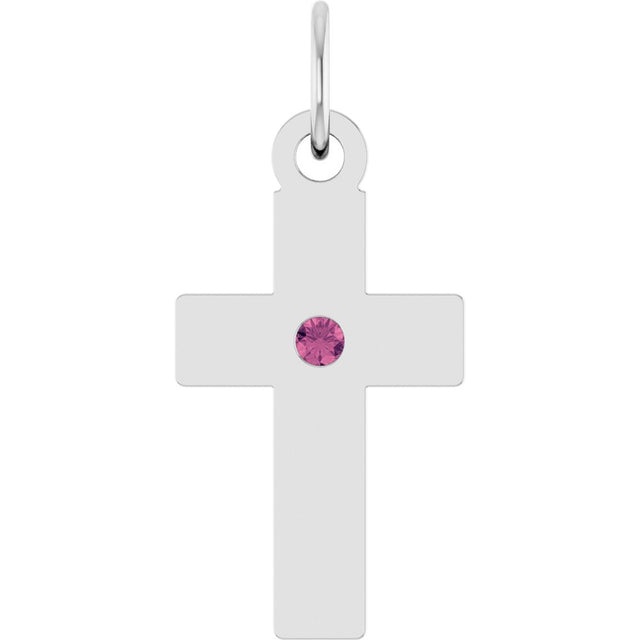 Sterling Silver Natural Pink Tourmaline Cross Pendant