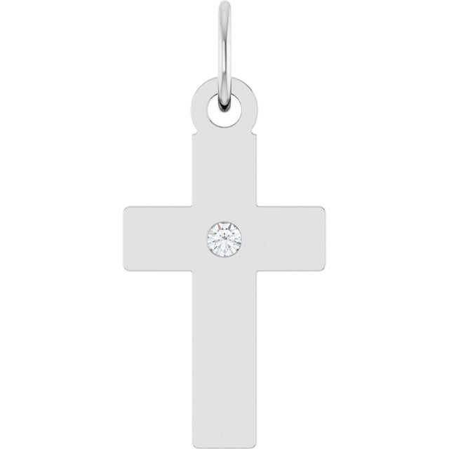 14K White Gold Lab-Grown Diamond Cross Pendant