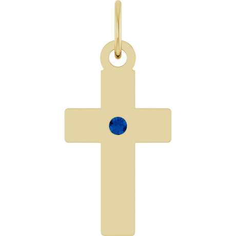 14K Yellow Gold Natural Blue Sapphire Cross Pendant