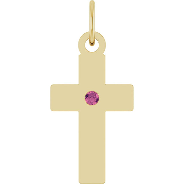 14K Yellow Gold Natural Pink Tourmaline Cross Pendant