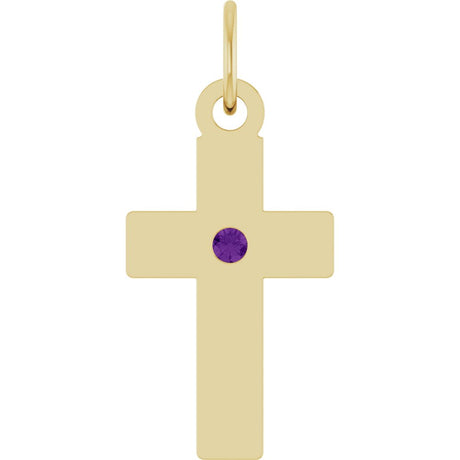 14K Yellow Gold Natural Amethyst Cross Pendant