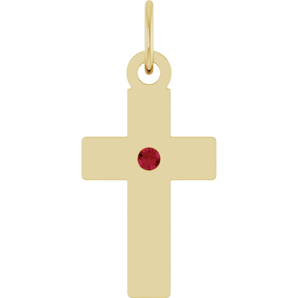 14K Yellow Gold Natural Ruby Cross Pendant