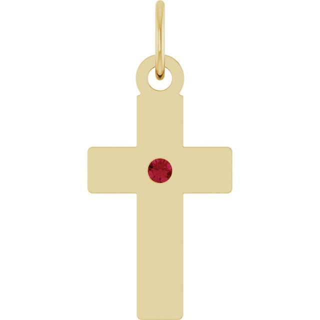 14K Yellow Gold Natural Ruby Cross Pendant