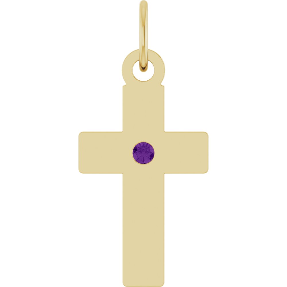 14K Yellow Gold Natural Amethyst Cross Pendant