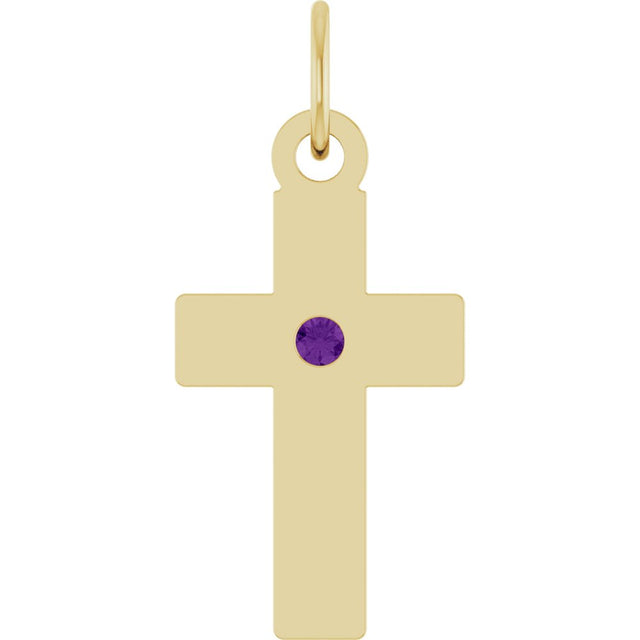 14K Yellow Gold Natural Amethyst Cross Pendant