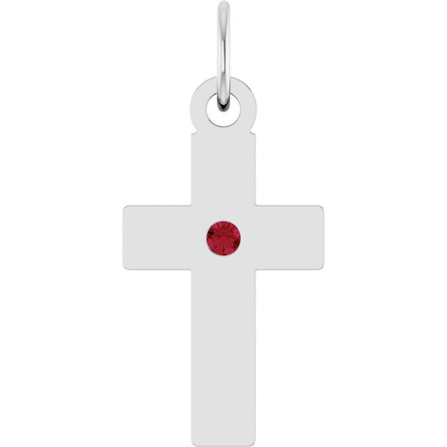 Sterling Silver Lab-Grown Ruby Cross Pendant