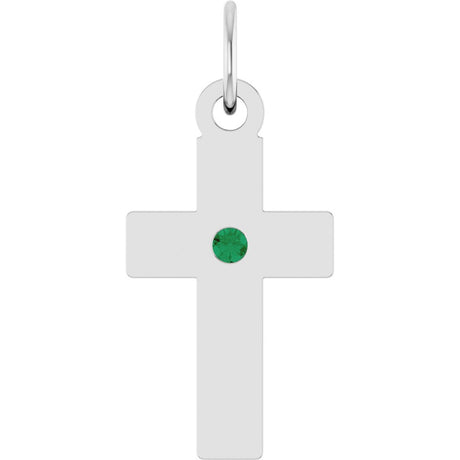 Sterling Silver Lab-Grown Emerald Cross Pendant