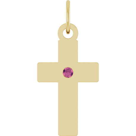 14K Yellow Gold Natural Pink Tourmaline Cross Pendant