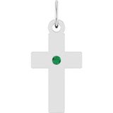 Sterling Silver Lab-Grown Emerald Cross Pendant