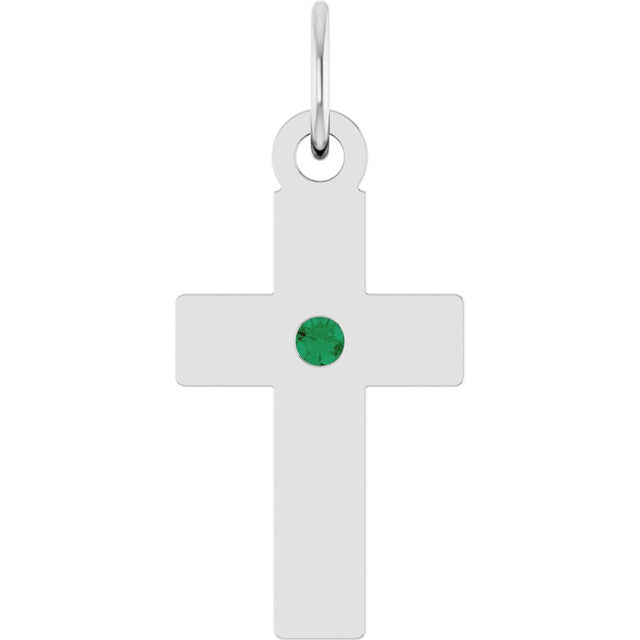 Sterling Silver Lab-Grown Emerald Cross Pendant