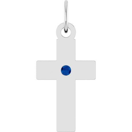 Sterling Silver Lab-Grown Blue Sapphire Cross Pendant