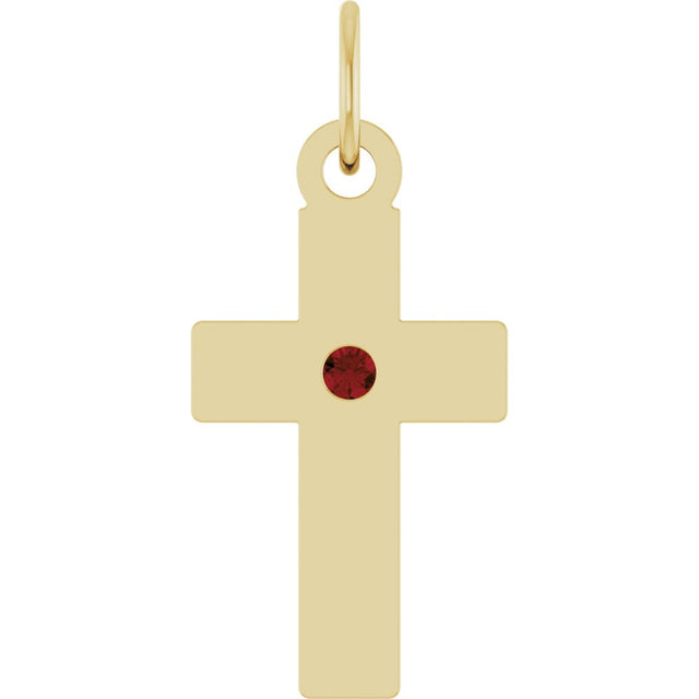 14K Yellow Gold Natural Mozambique Garnet Cross Pendant