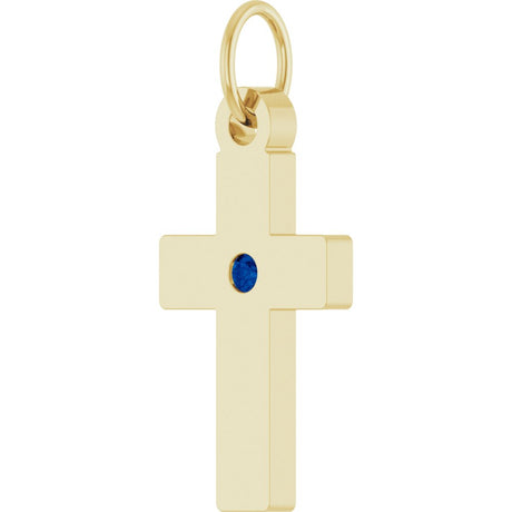 14K Yellow Gold Natural Blue Sapphire Cross Pendant