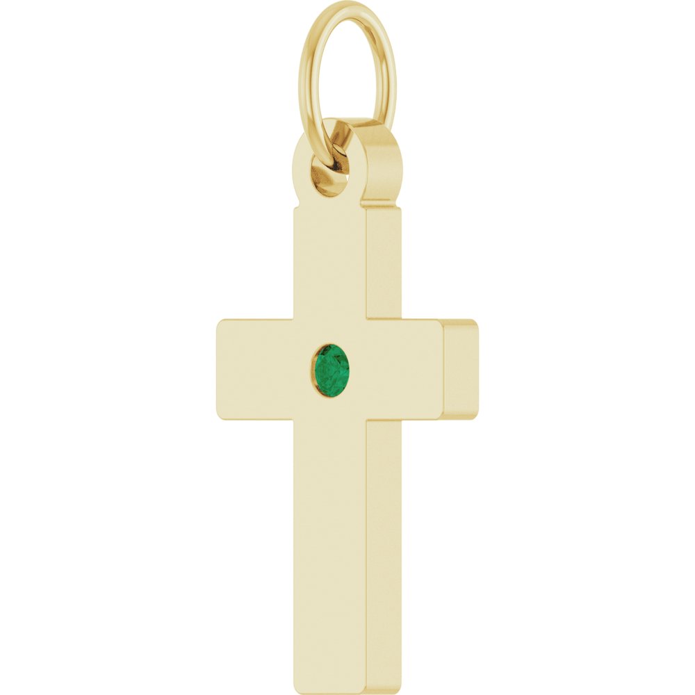 14K Yellow Gold Natural Emerald Cross Pendant