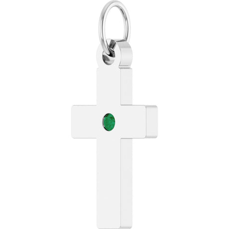 Sterling Silver Lab-Grown Emerald Cross Pendant