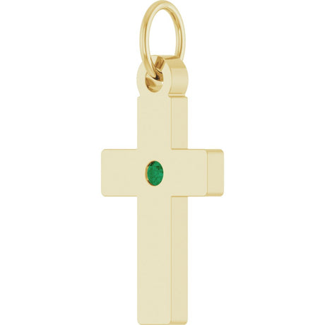 14K Yellow Gold Natural Emerald Cross Pendant