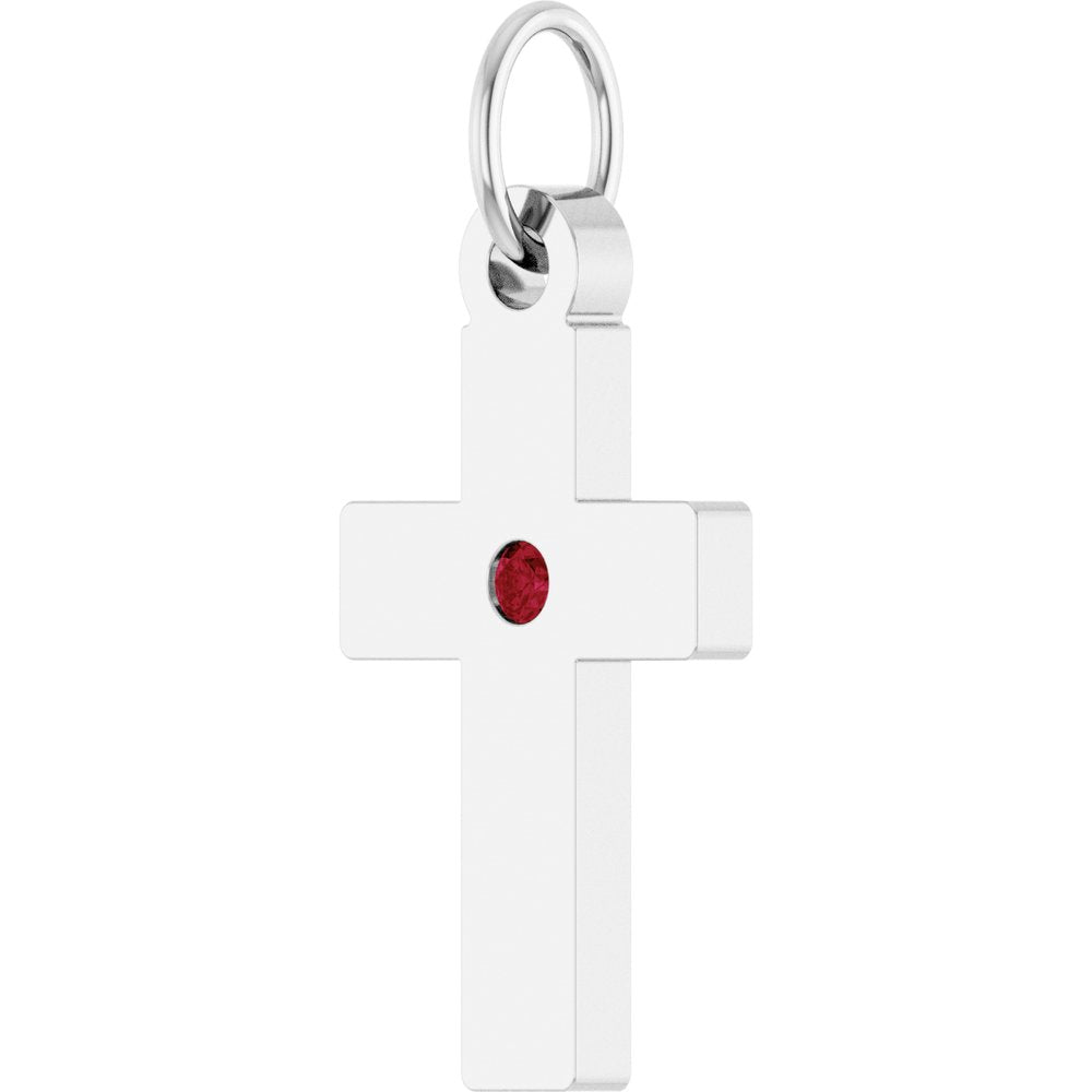 Sterling Silver Lab-Grown Ruby Cross Pendant