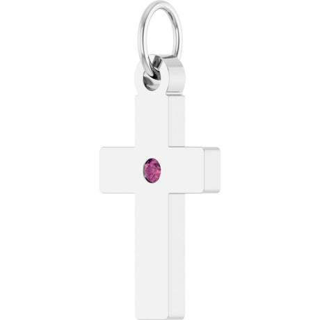 Sterling Silver Natural Pink Tourmaline Cross Pendant