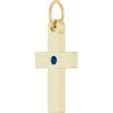 14K Yellow Gold Natural Blue Sapphire Cross Pendant