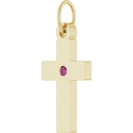 14K Yellow Gold Natural Pink Tourmaline Cross Pendant