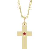 14K Yellow Gold Natural Ruby Cross 18" Necklace