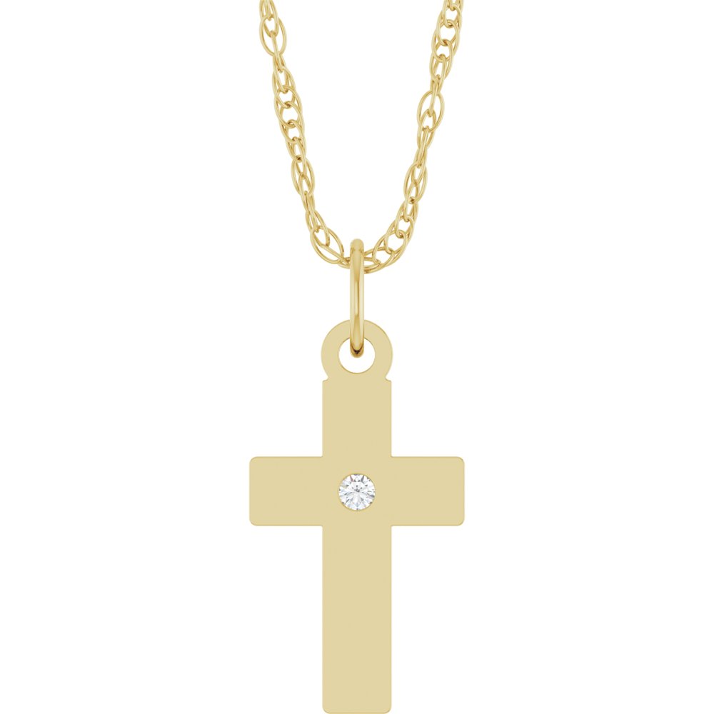 14K Yellow Gold .02 CT Natural Diamond Cross 18" Necklace