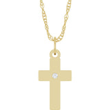 14K Yellow Gold .02 CT Natural Diamond Cross 18" Necklace