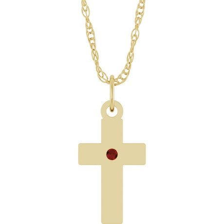 14K Yellow Gold Natural Mozambique Garnet Cross 18" Necklace