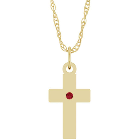 14K Yellow Gold Natural Ruby Cross 18" Necklace