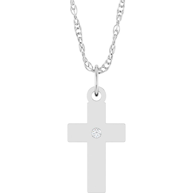 14K White Gold .02 CT Natural Diamond Cross 18" Necklace