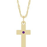 14K Yellow Gold Natural Amethyst Cross 18" Necklace