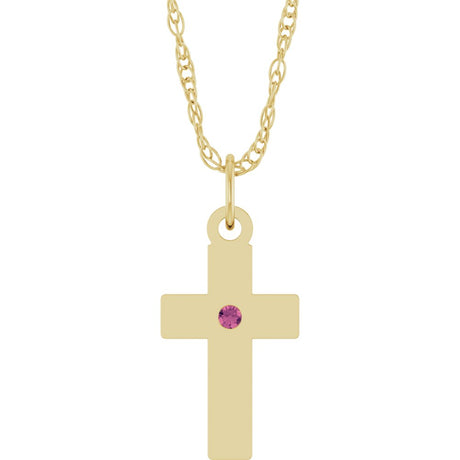 14K Yellow Gold Natural Pink Tourmaline Cross 18" Necklace