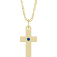 14K Yellow Gold Natural Blue Sapphire Cross 18" Necklace