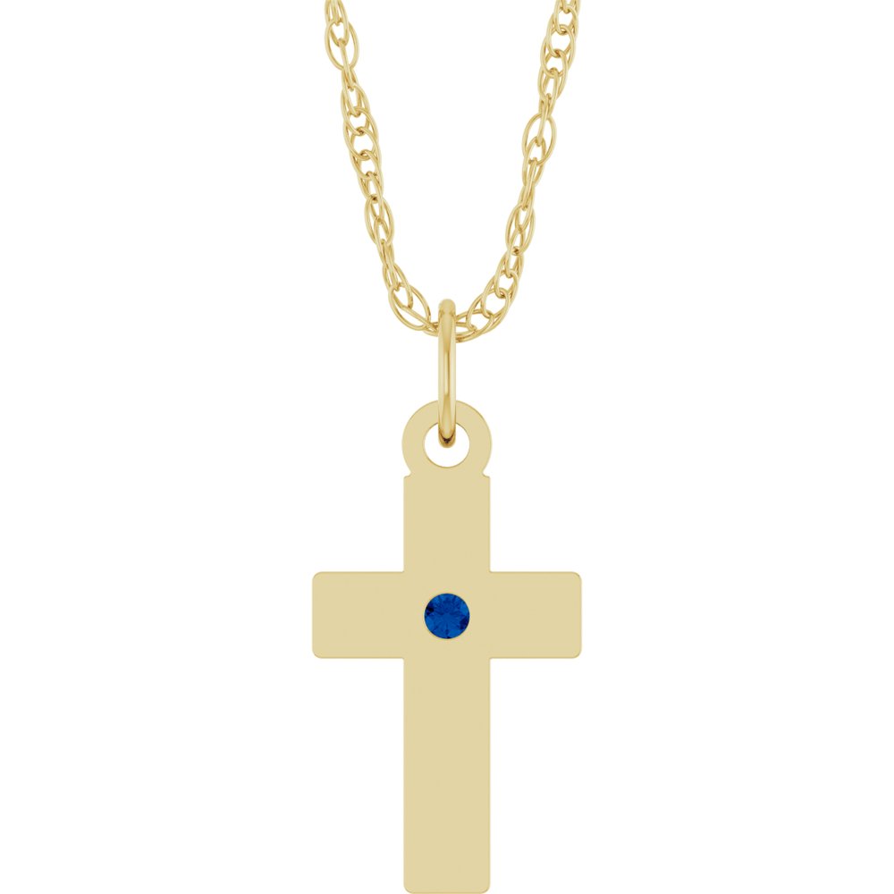 14K Yellow Gold Natural Blue Sapphire Cross 18" Necklace