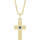 14K Yellow Gold Natural Blue Sapphire Cross 18" Necklace